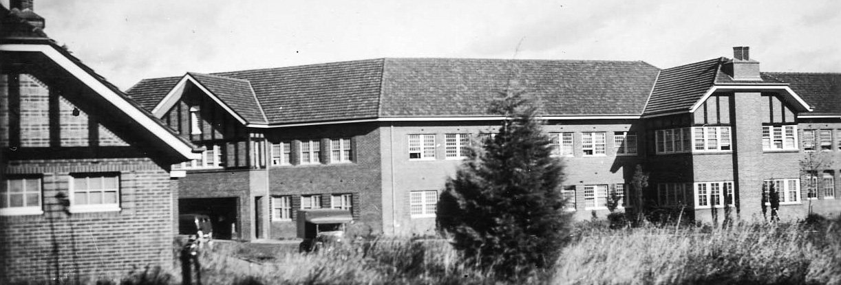 Black and white photo of a mental hospital